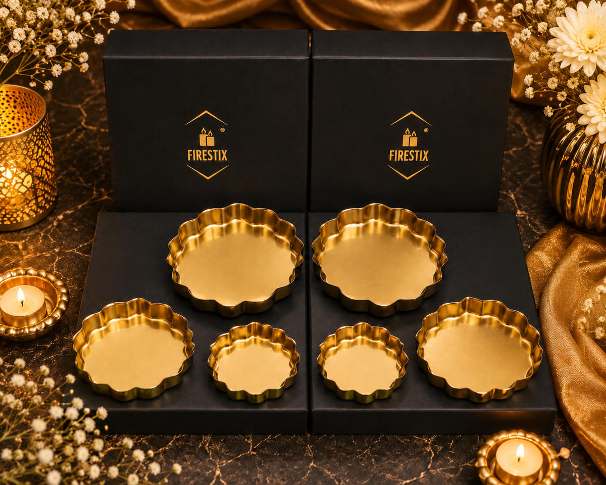 Gold electro-plated Flat  lotus metal urli (set of 3 x pack of 2)