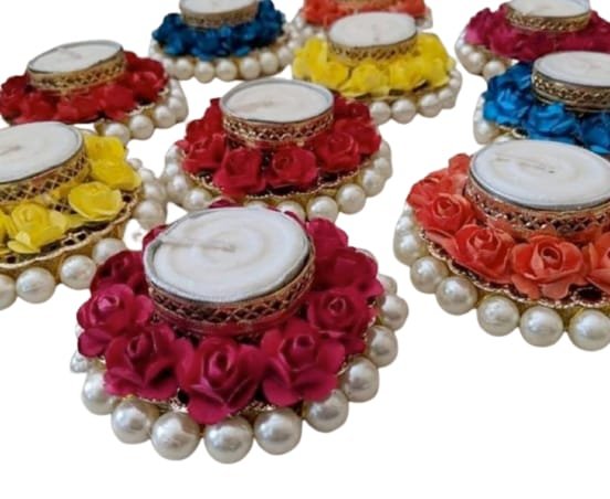 Circular floral beaded Tealight holder. (pack of 1)