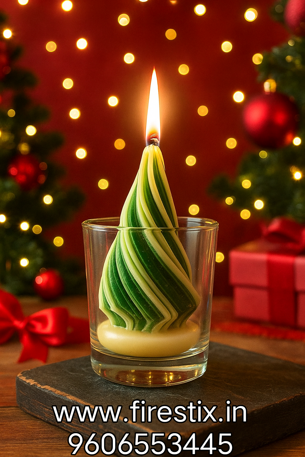 Swirl Christmas Tree in a Glass Candle