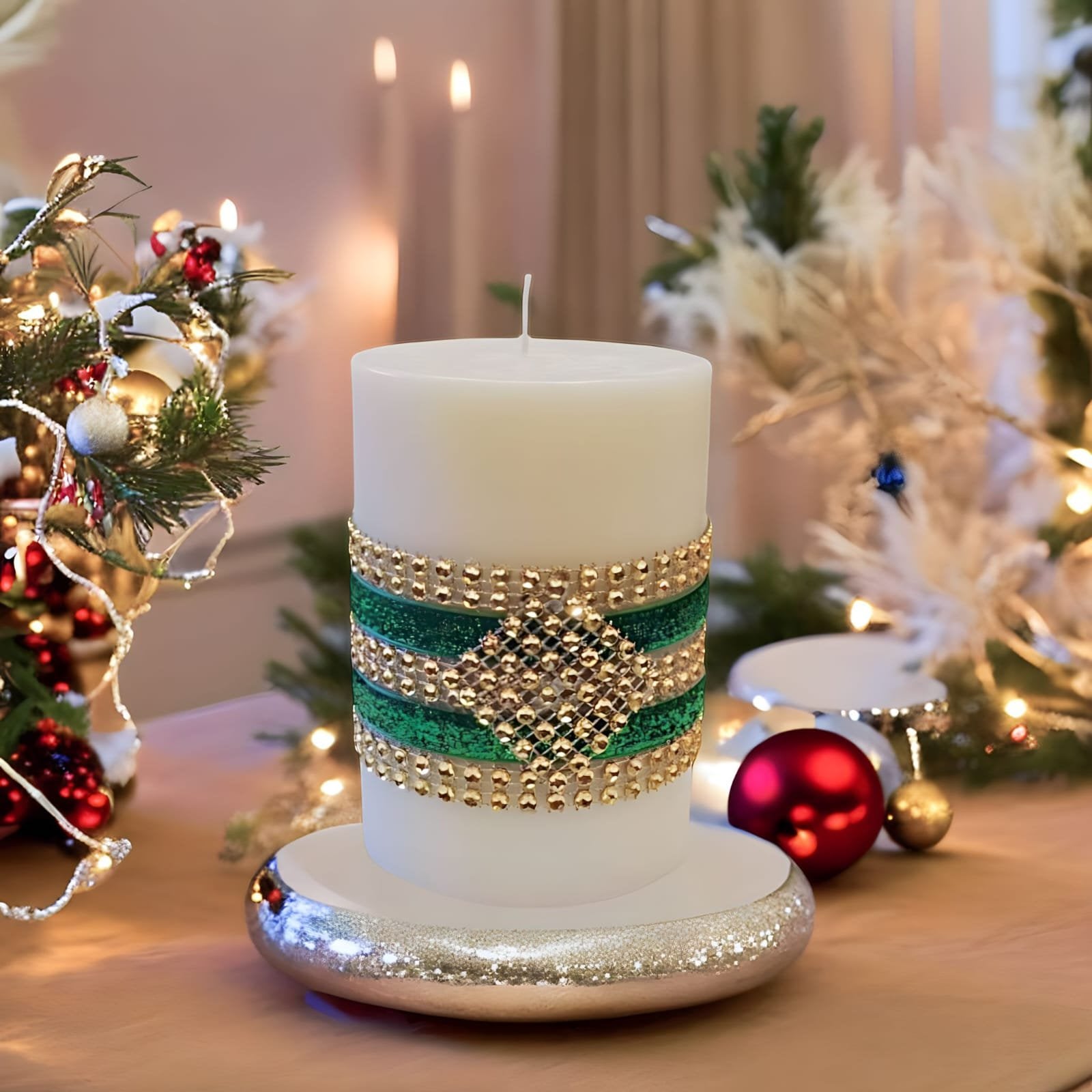 Round Pillar Aroma Candle decorated with Bling's( 2 color)