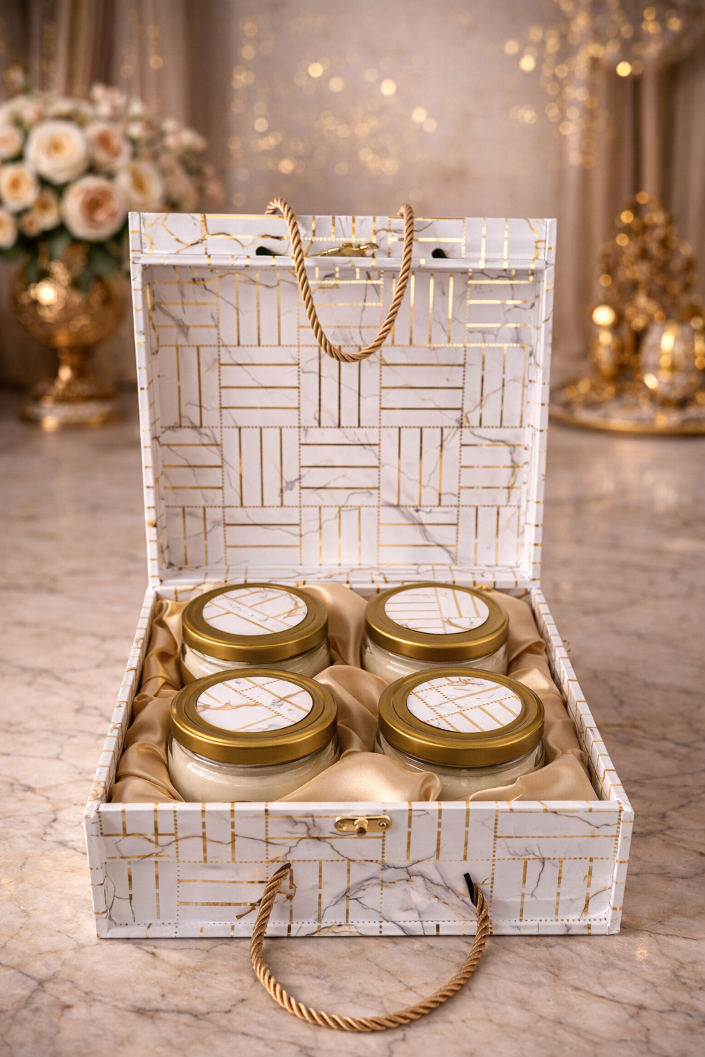 FireStix Luxe Marble Gold Scented Candle Gift Hamper Box –  Soy Wax glass  Jar Candles set of 4