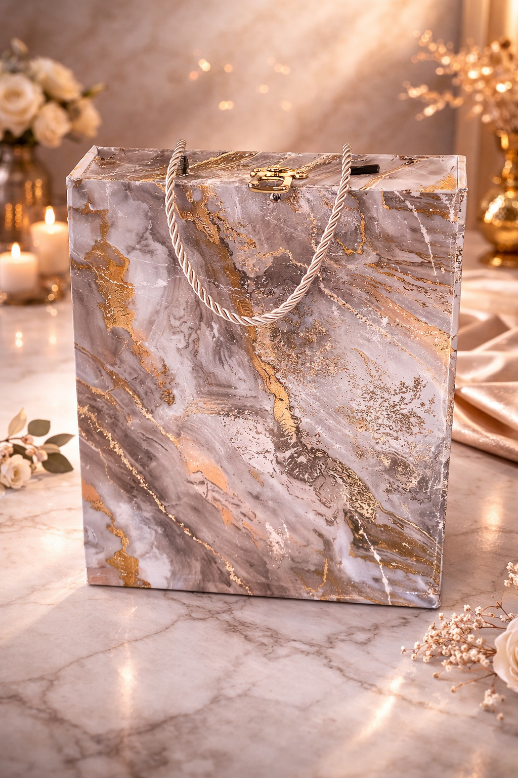 FireStix Zenith Marble Gold Candle Hamper – Set of 4  soy wax glass jar candles