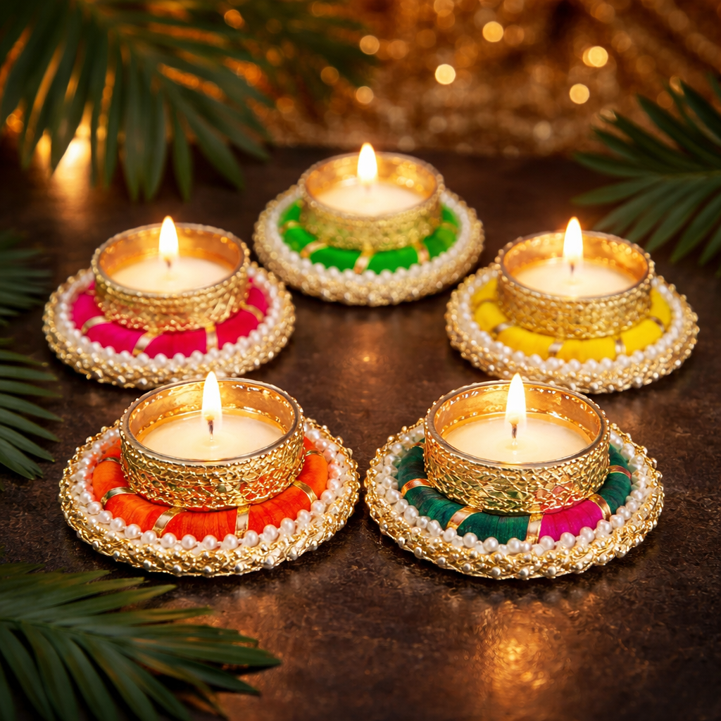 Golden swirl Beaded Tealight holder(pack of 1)