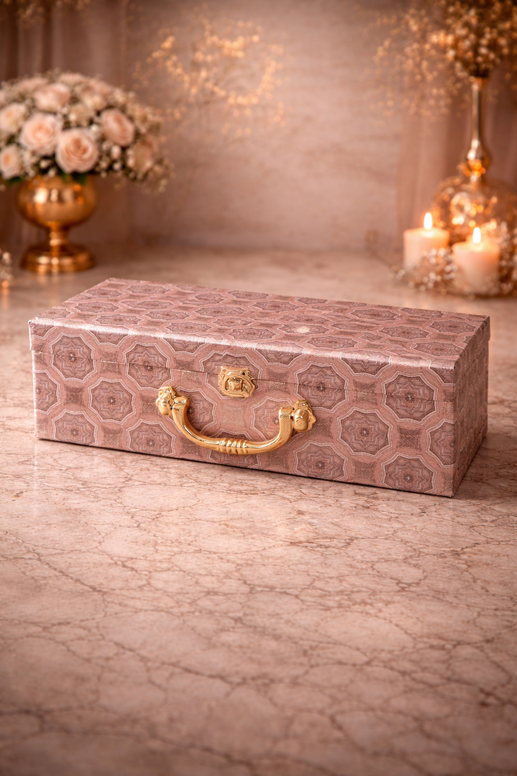FireStix Signature Blush Designer Candle Hamper with Gold Handle Box