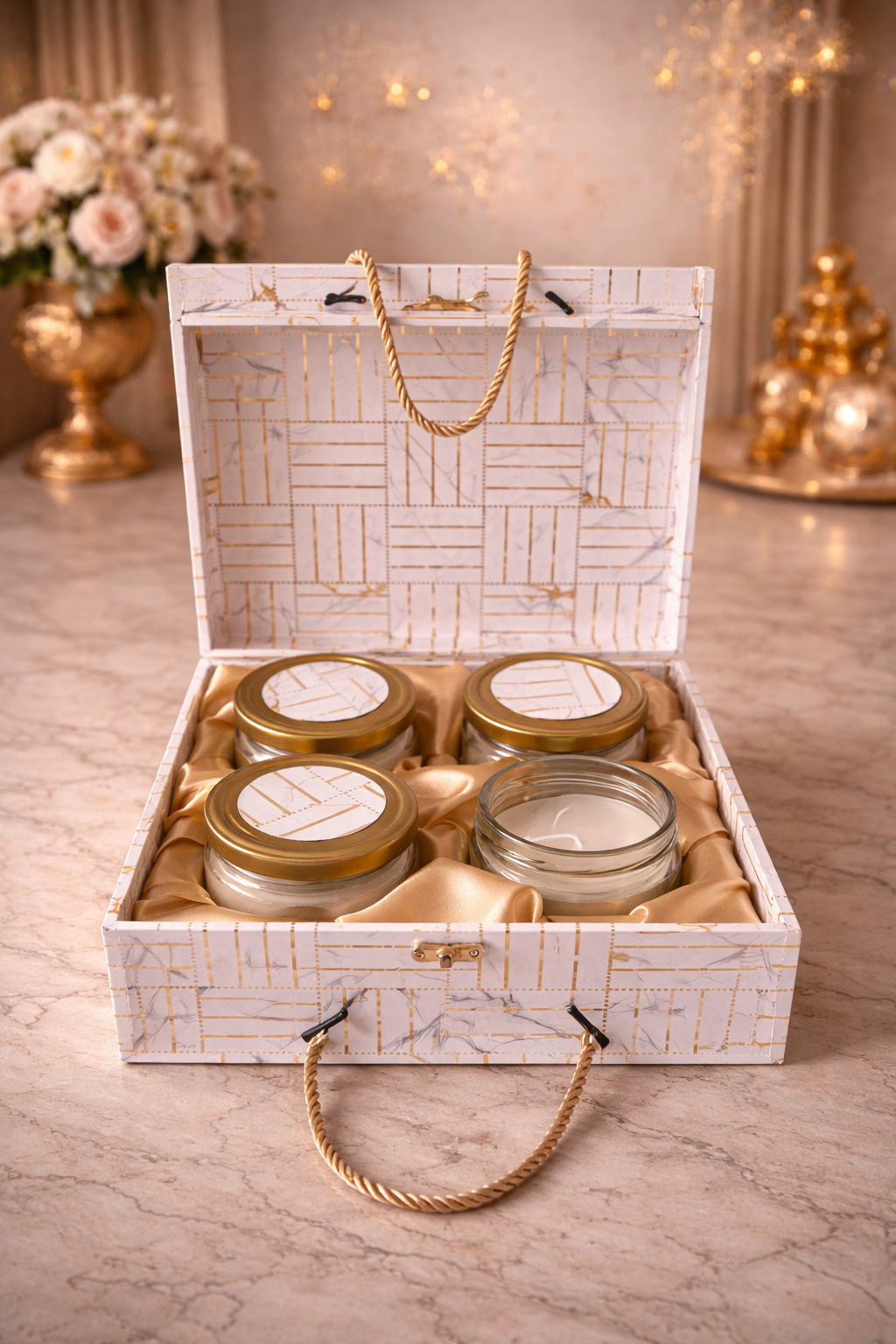 FireStix Luxe Marble Gold Scented Candle Gift Hamper Box –  Soy Wax glass  Jar Candles set of 4