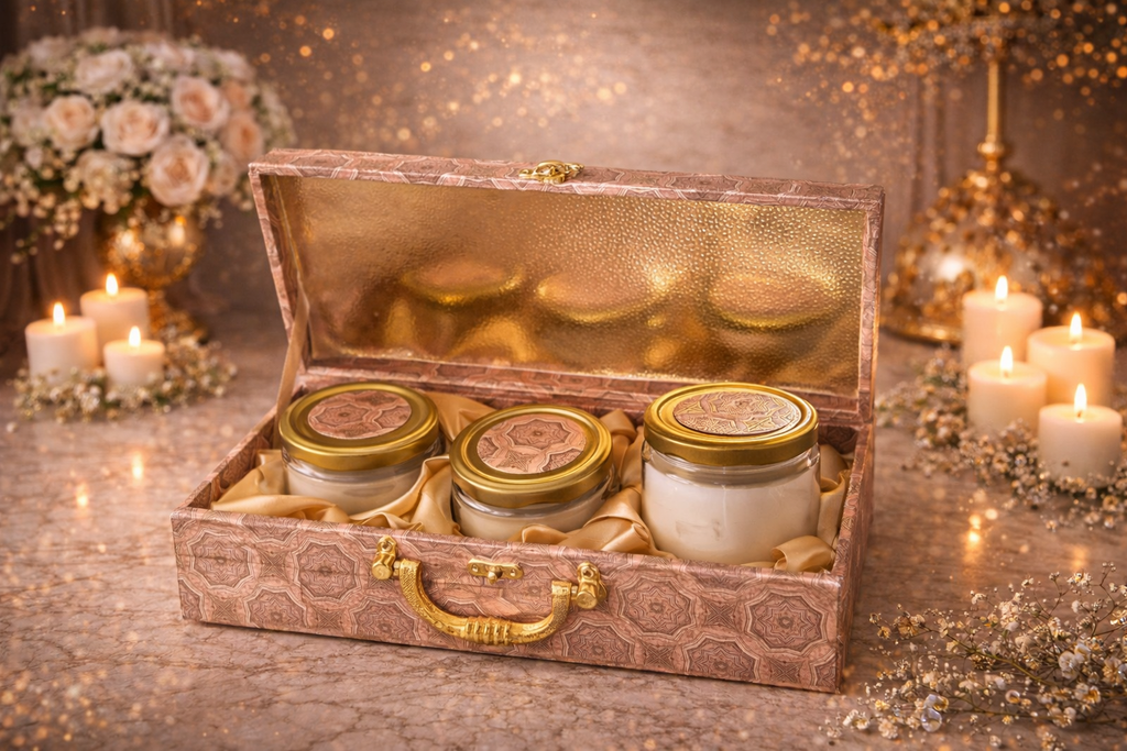 FireStix Signature Blush Designer Candle Hamper with Gold Handle Box