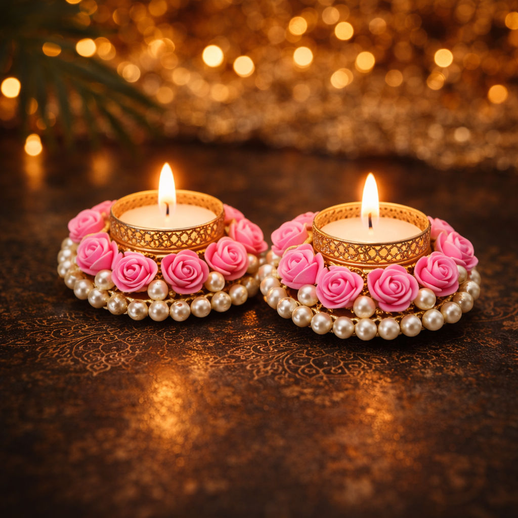 Penta Floral beaded Tealight holder(pack of 1)