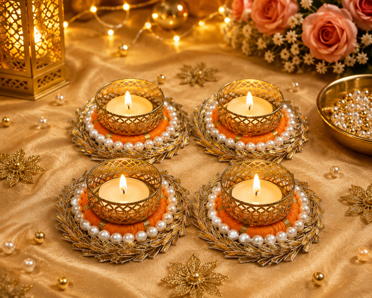 Golden swirl Beaded Tealight holder(pack of 4)