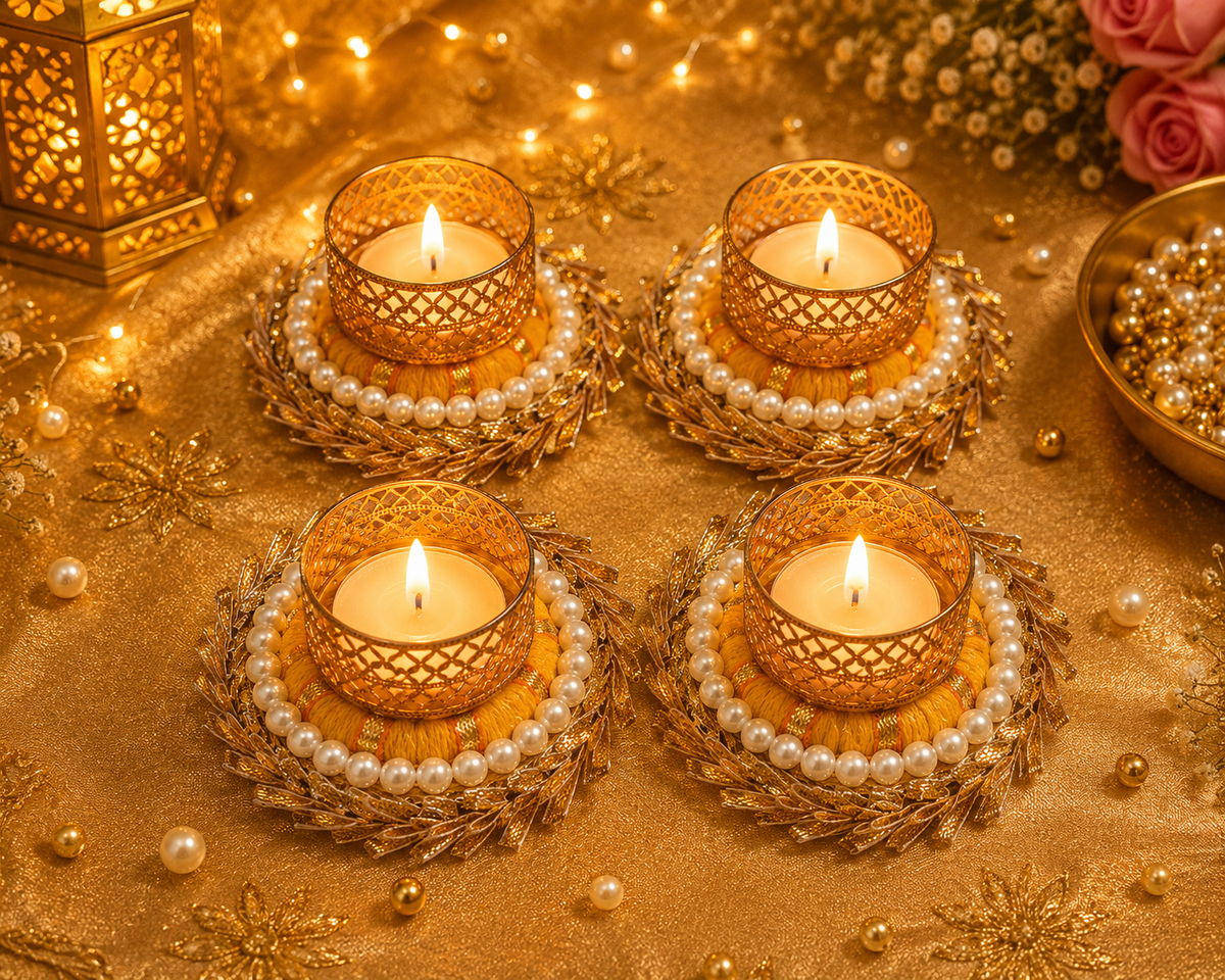 Golden swirl Beaded Tealight holder(pack of 4)