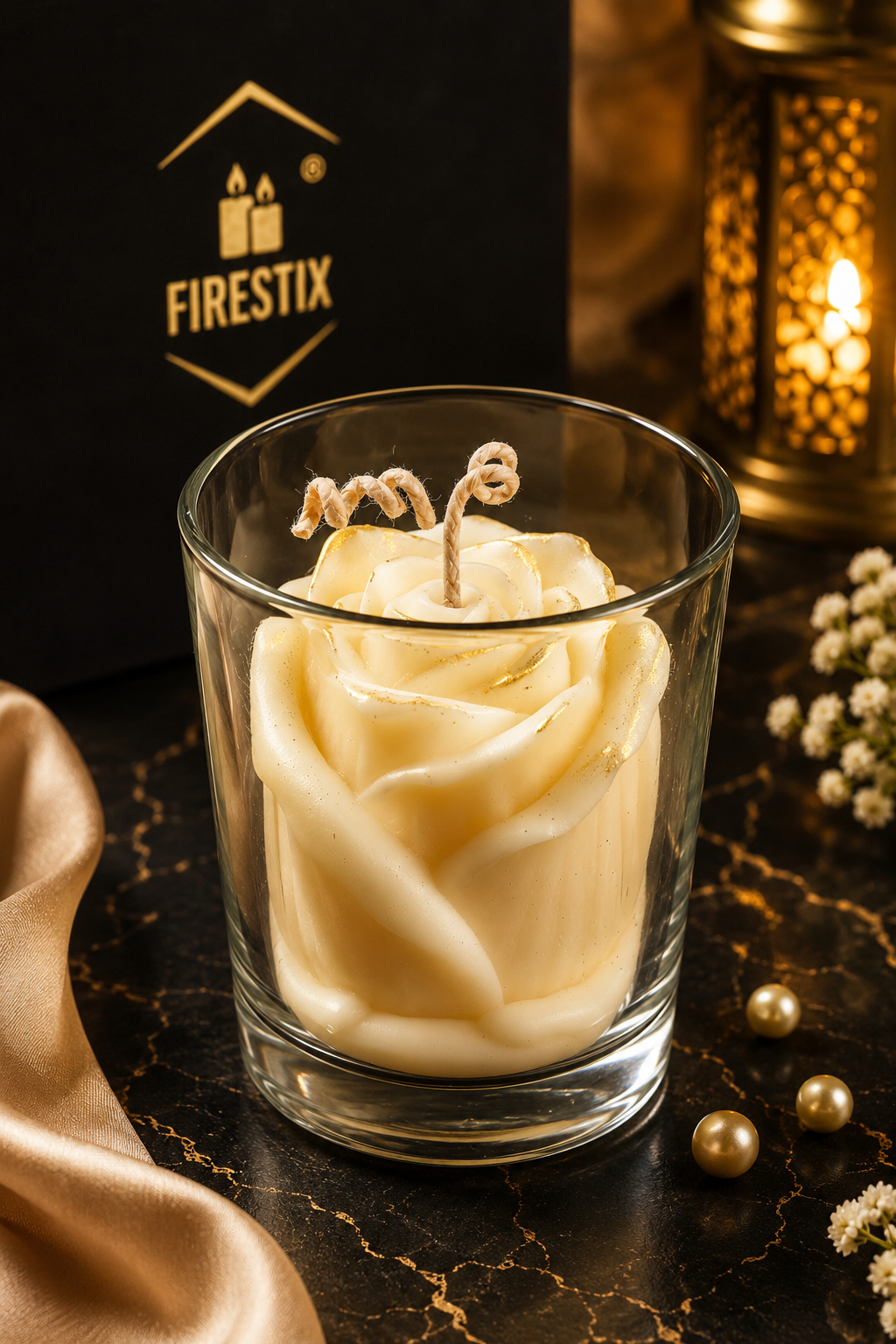 Dutch White Rose Soy Wax Glass Candle