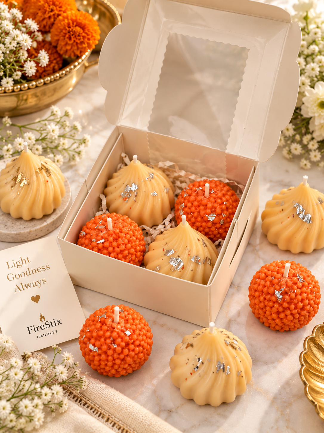 FireStix Festive Delight Candle Gift Box – Handcrafted Decorative Diwali Candles Set