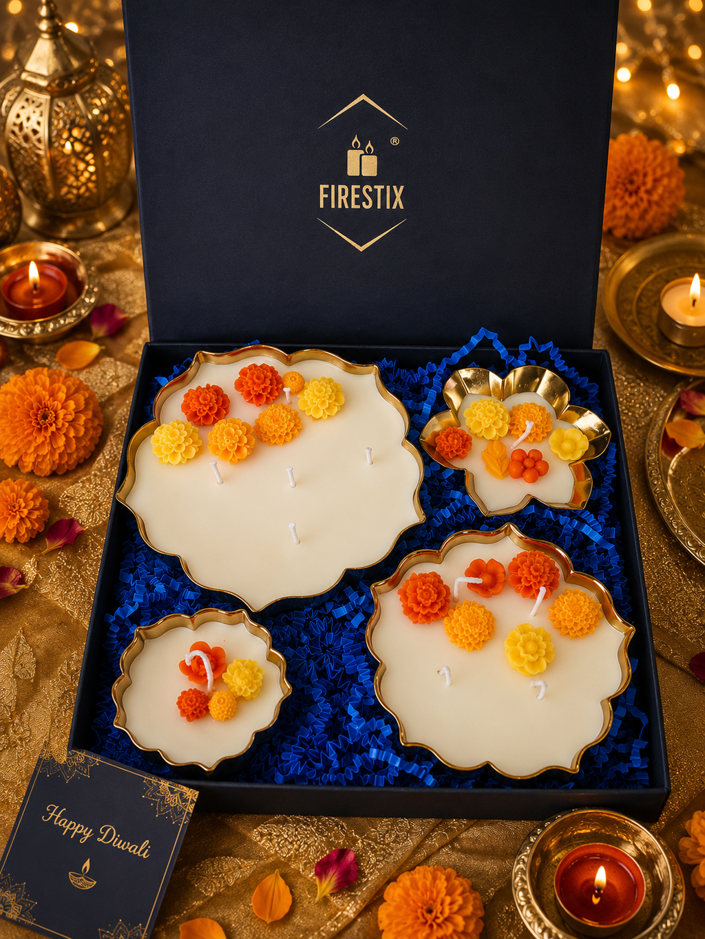 FireStix Luxury Floral Metal Urli Candle Gift Hamper – Set of 4