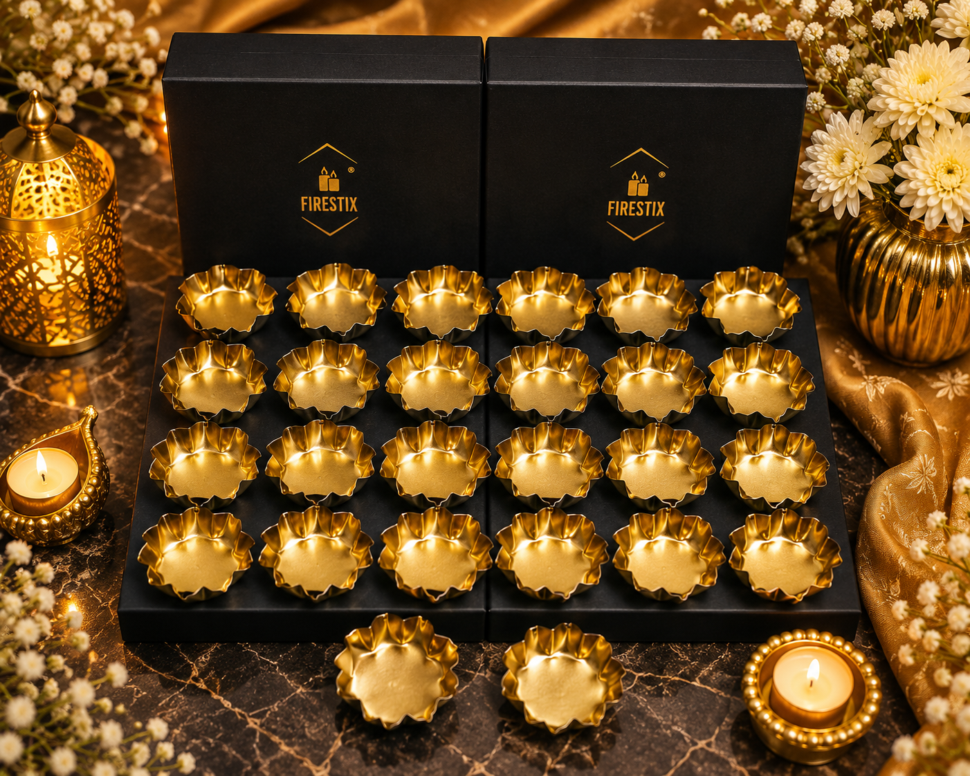 2.5 Inch Golden plated Lotus Metal Urli Bowl for Candle Making, Diwali Decor & Festive Gifting pack of 30