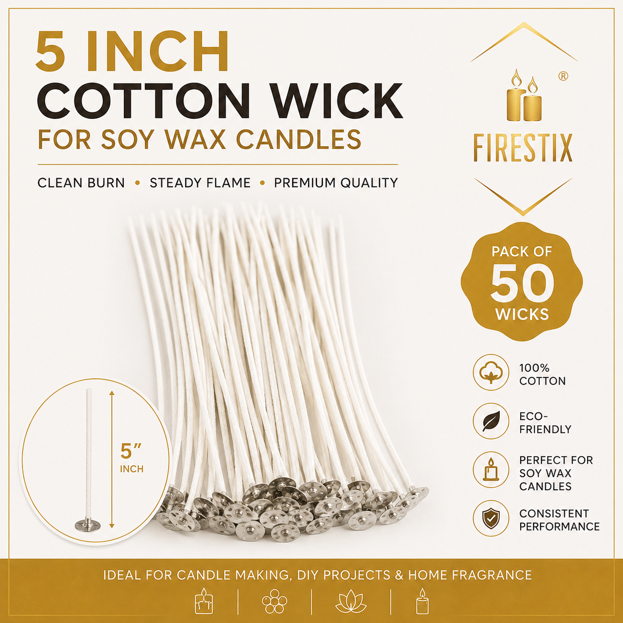 5 Inch Cotton Candle Wick for Soy Wax & Paraffin Wax
