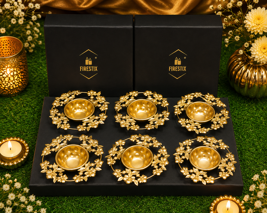 Gold decorative floral metal urli pack of 6