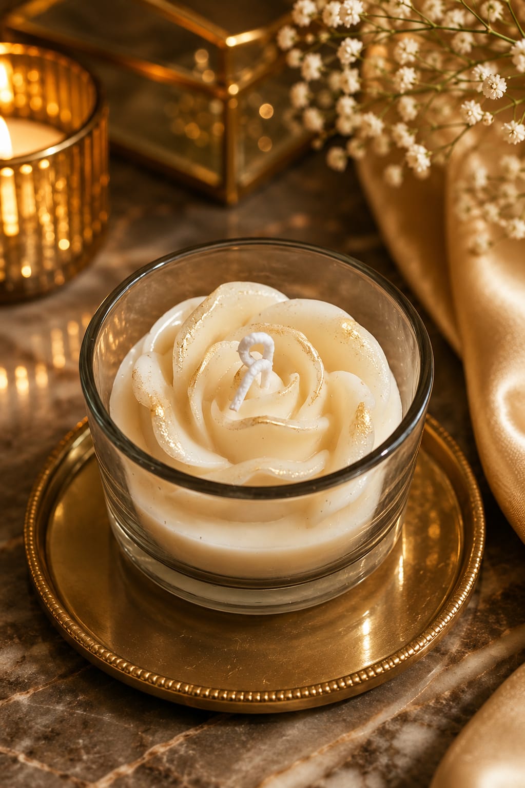 Luxury White Rose Soy Wax Glass Candle