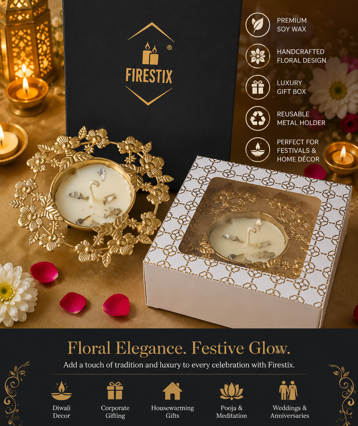 FireStix Luxury Gold Floral Metal Urli