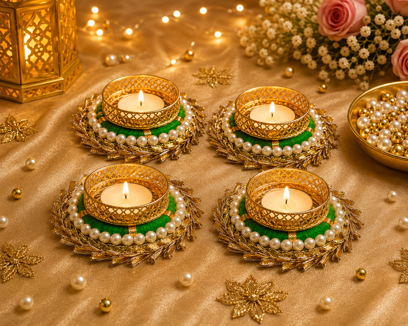 Golden swirl Beaded Tealight holder(pack of 4)