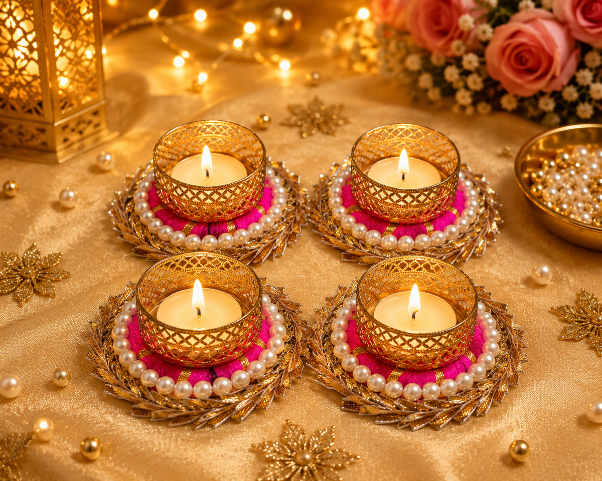 Golden swirl Beaded Tealight holder(pack of 4)