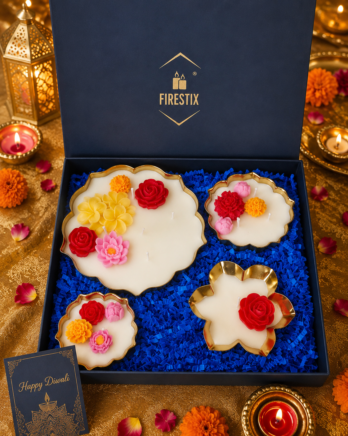FireStix Luxury Floral Metal Urli Candle Gift Hamper 01 – Set of 4