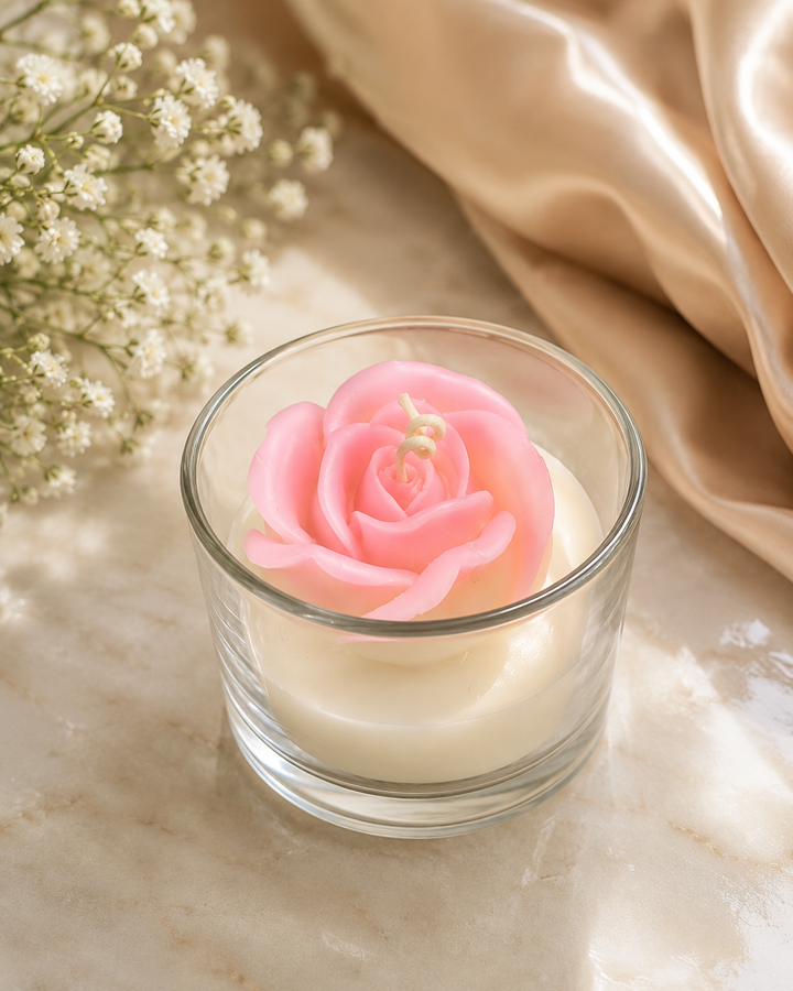 Pink Velvet Rose Glass Candle( pack of 2)
