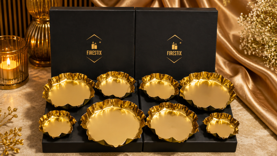 Pointed Gold plated lotus metal urli (set of 4*pack of 2)