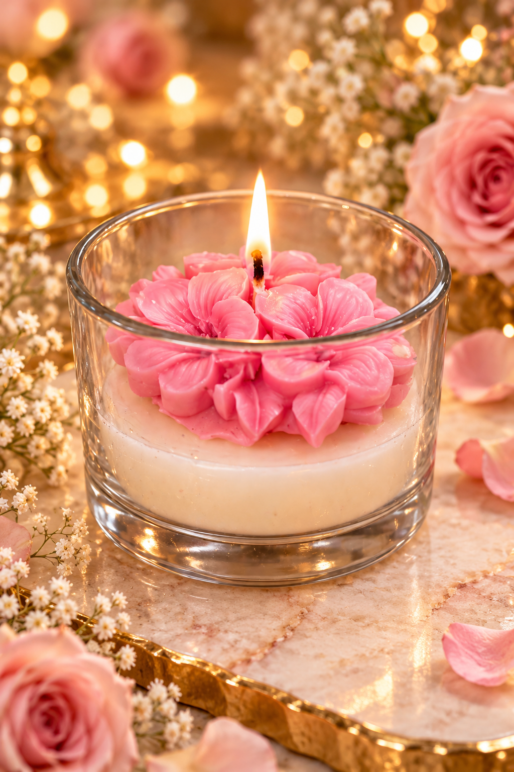 Pink cherry blossom candle