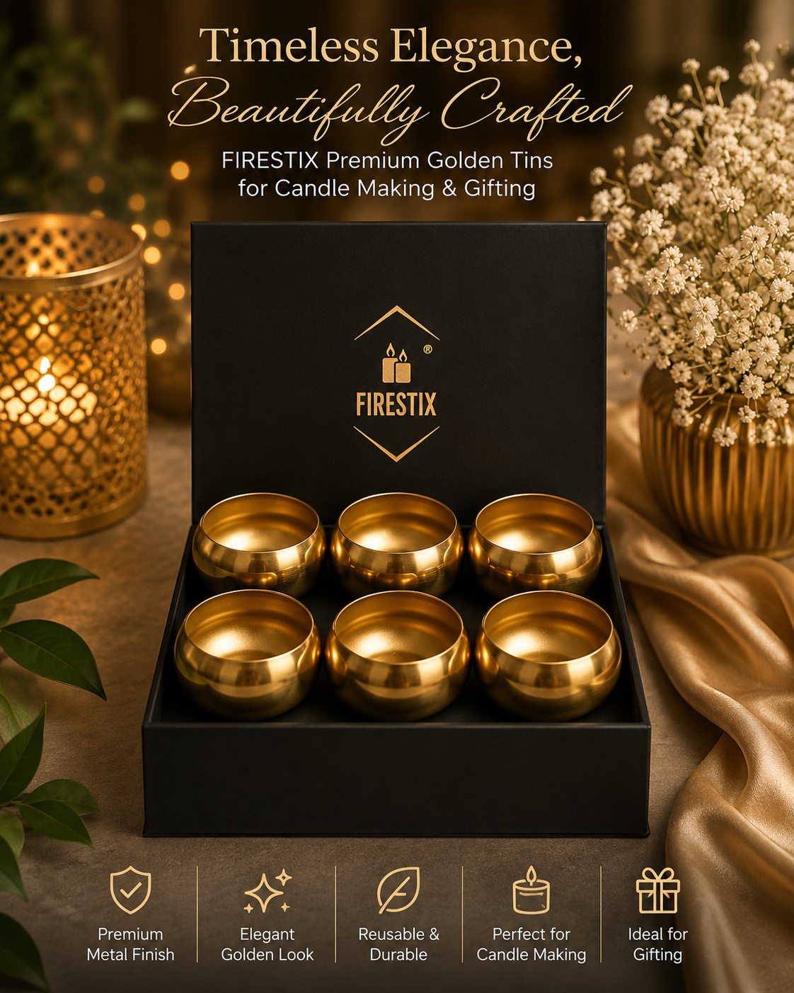 2inch Gold plated  round metal urli bowl (pack of 6)
