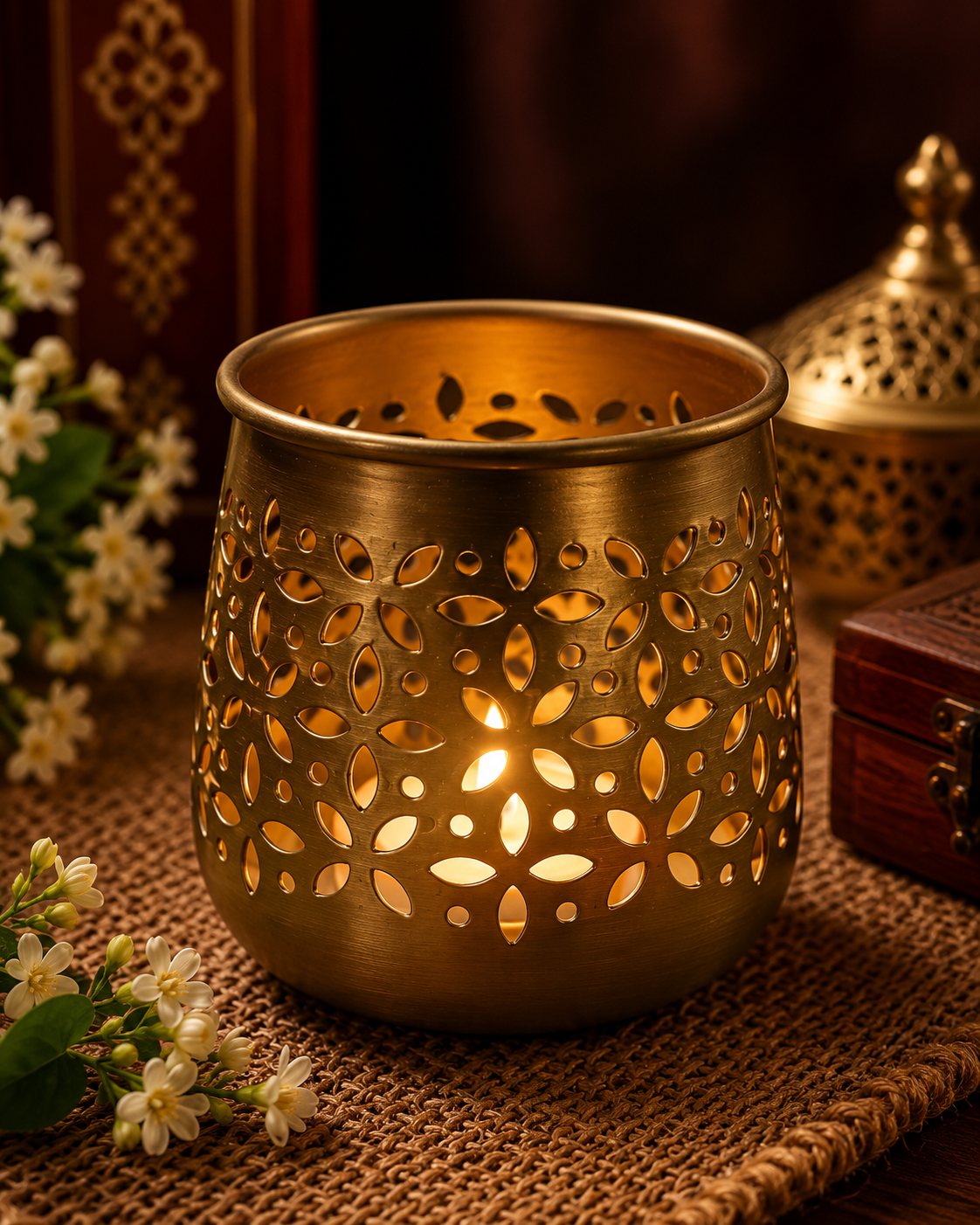 Metal Jaali tealight candle holder