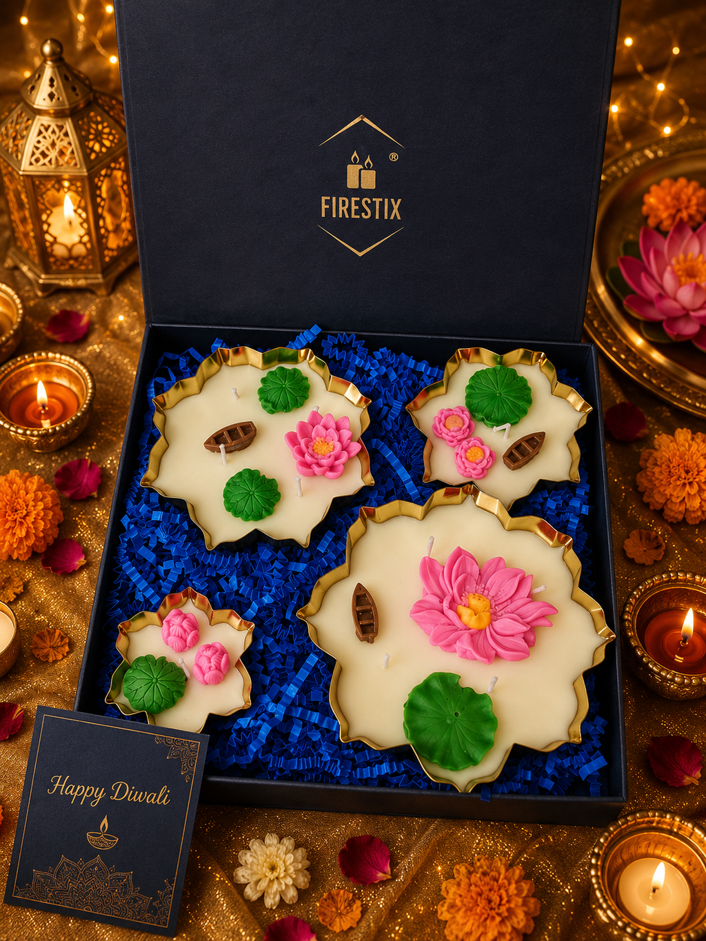 Firestix Luxury Lotus Pond Urli Candle Gift Hamper -Set of 4