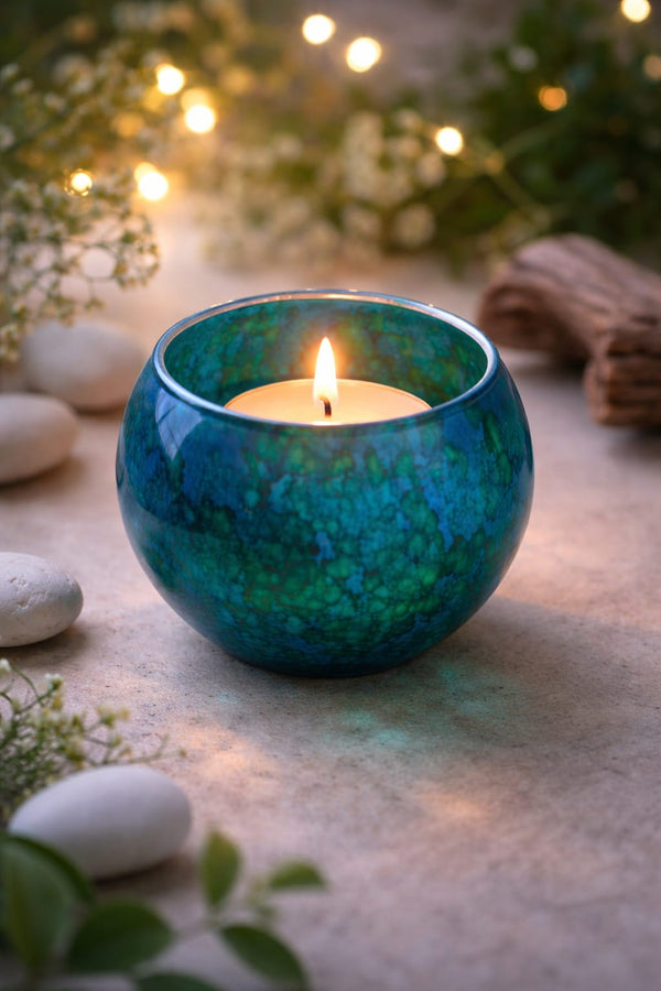 Luxury Blue Glass Votive Holder with 5 Scented Tealight Candles