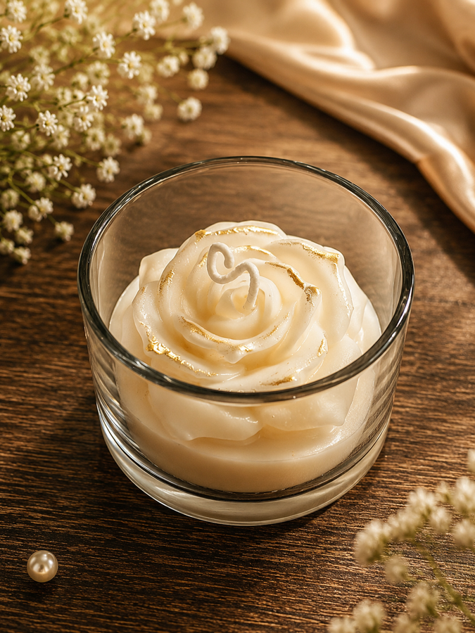 Ivory Rose Blossom Glass Candle( pack of 2)