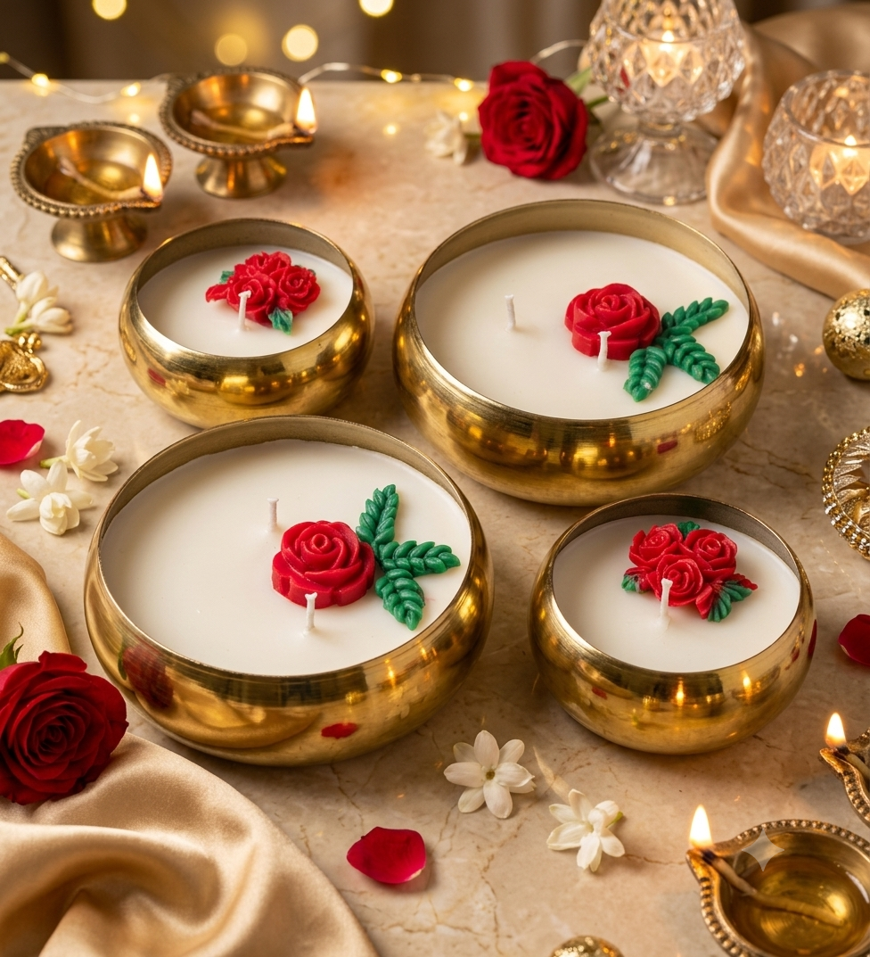 Firestix Premium Gold Urli Rose Candle Gift Hamper -Set of 4