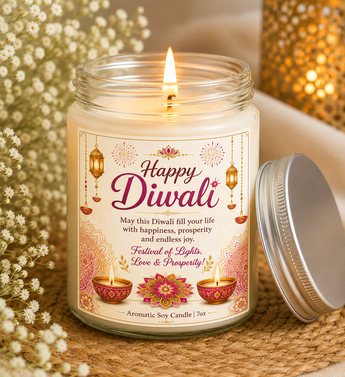FireStix  Diwali Scented Soy Wax Candle – Premium Glass Jar Gift with Silver Lid