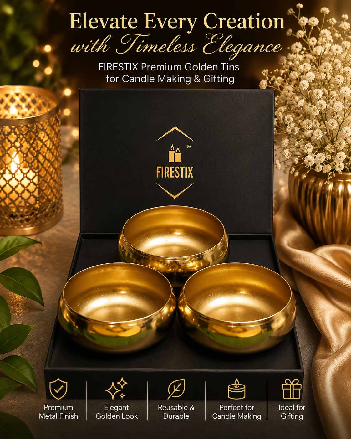 4inch Gold plated round metal urli (pack of 3)