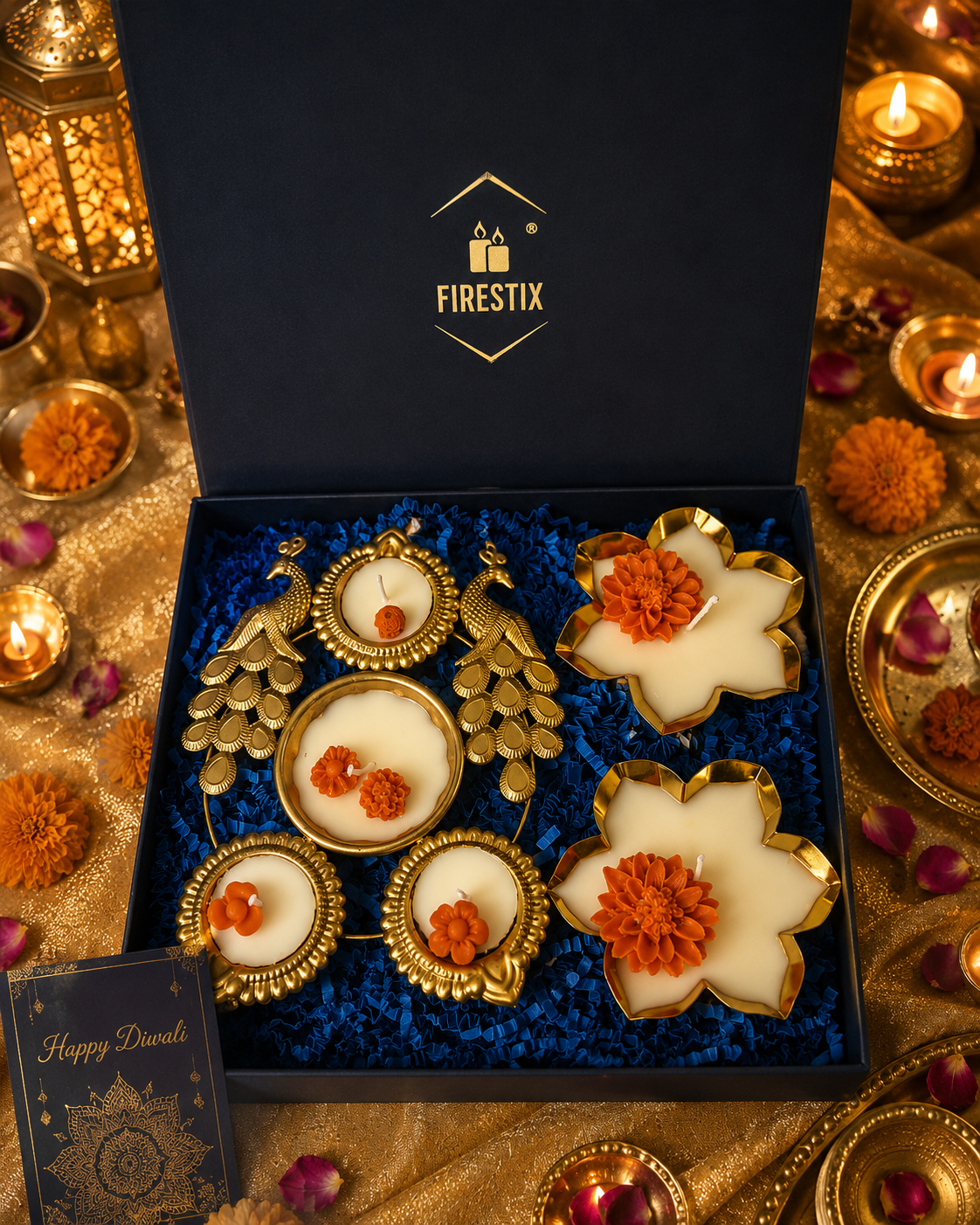 FireStix Royal Peacock & Urli Candle Hamper -set of 3