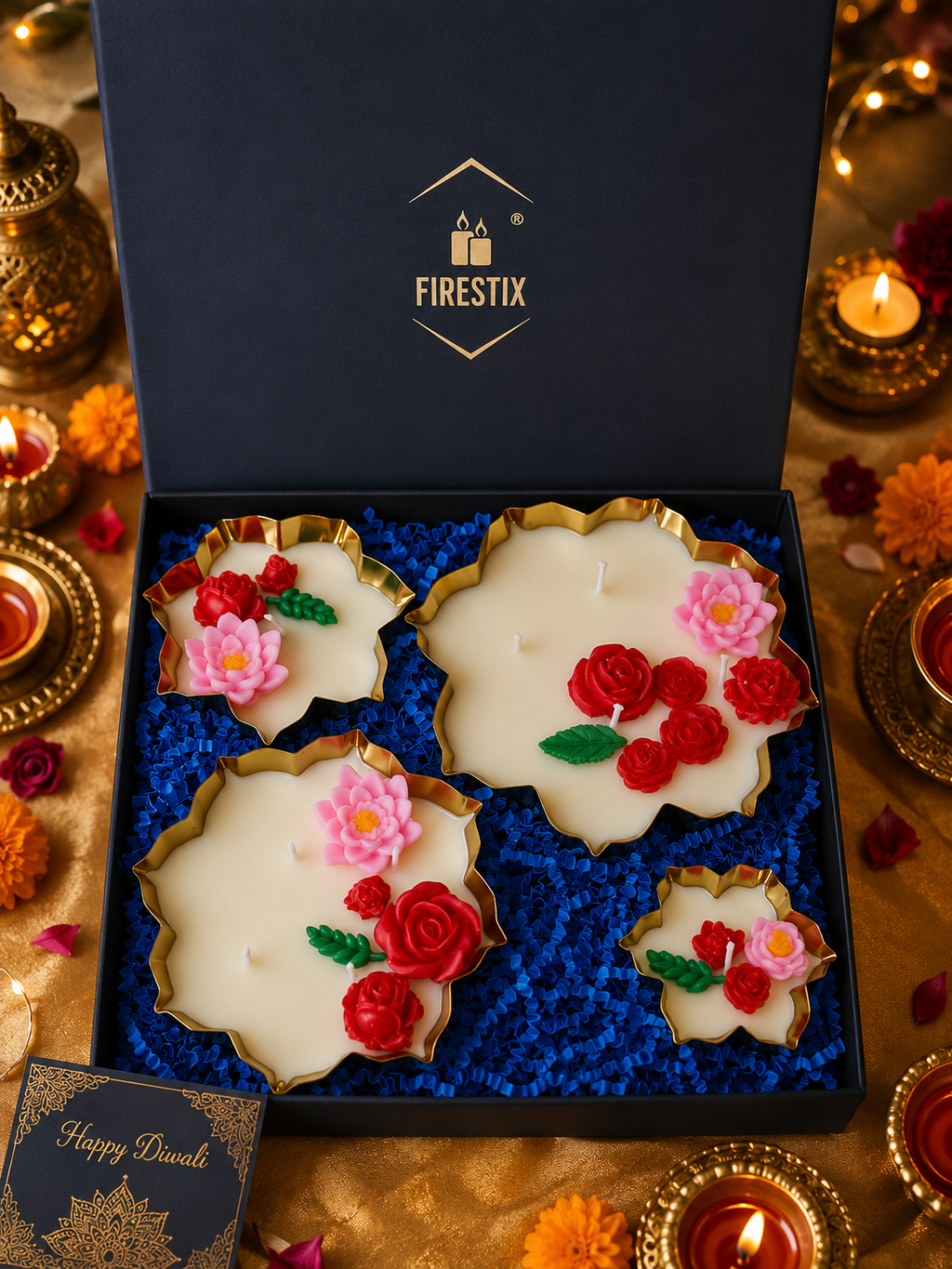 Luxury Lotus Metal Urli Candle Gift Hamper-01 Set of 4